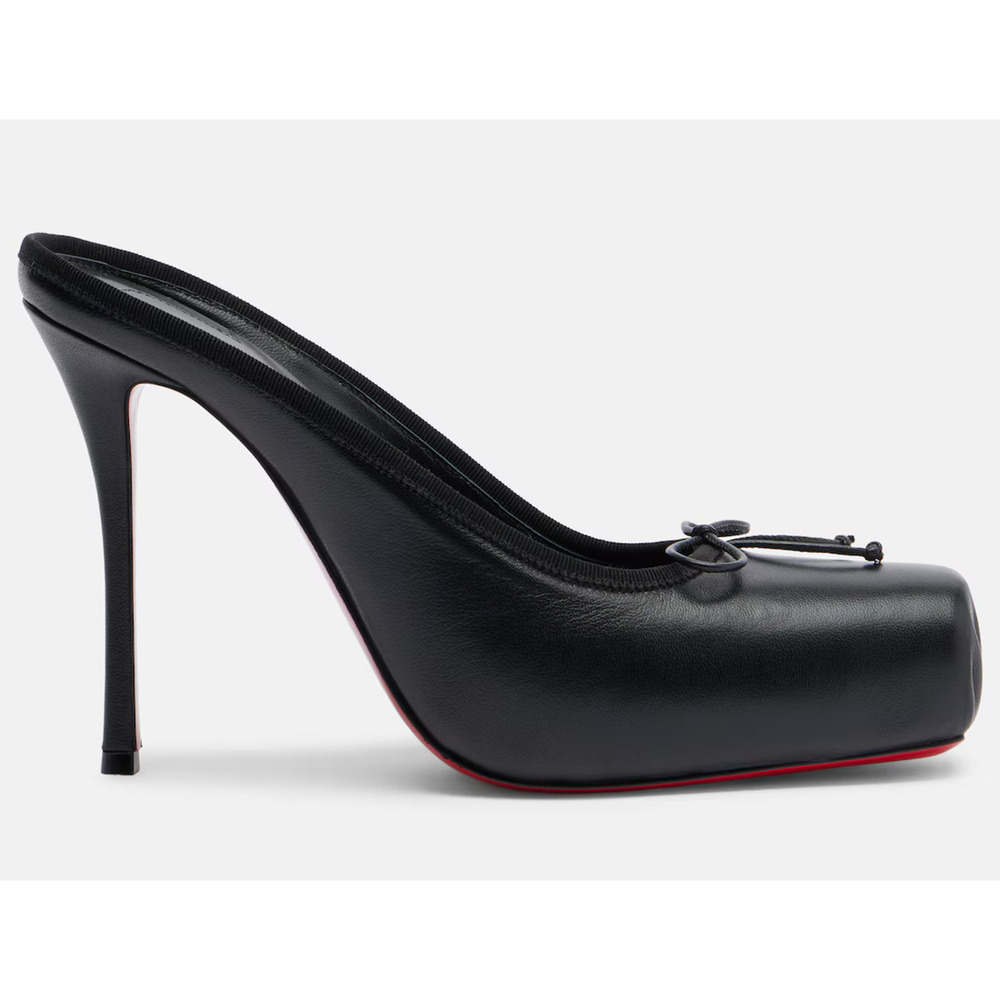 Christian Louboutin Cassia Mule 100 Black Leather Ballet Slip On Heel Pump 37.5 - Picture 3 of 15